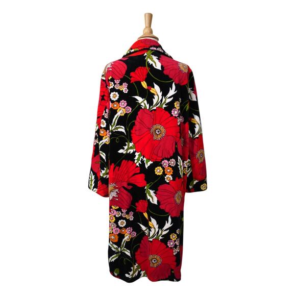 Vintage 80s Vossen Modell Novelty Red Poppy Terry Towel Housedress Coat Robe - Picture 8 of 9